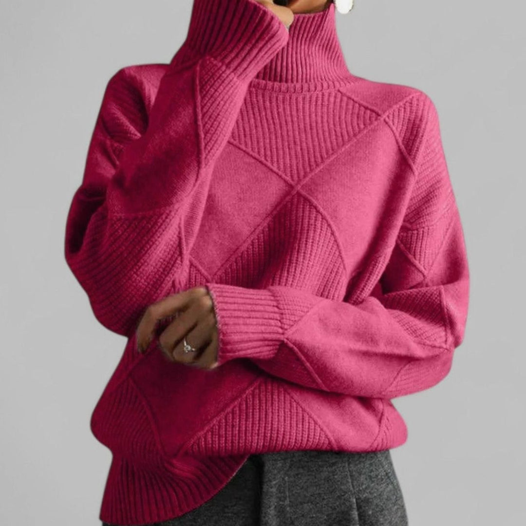 Daphne | Dame Oversized Diamant-Strikket Turtleneck Genser