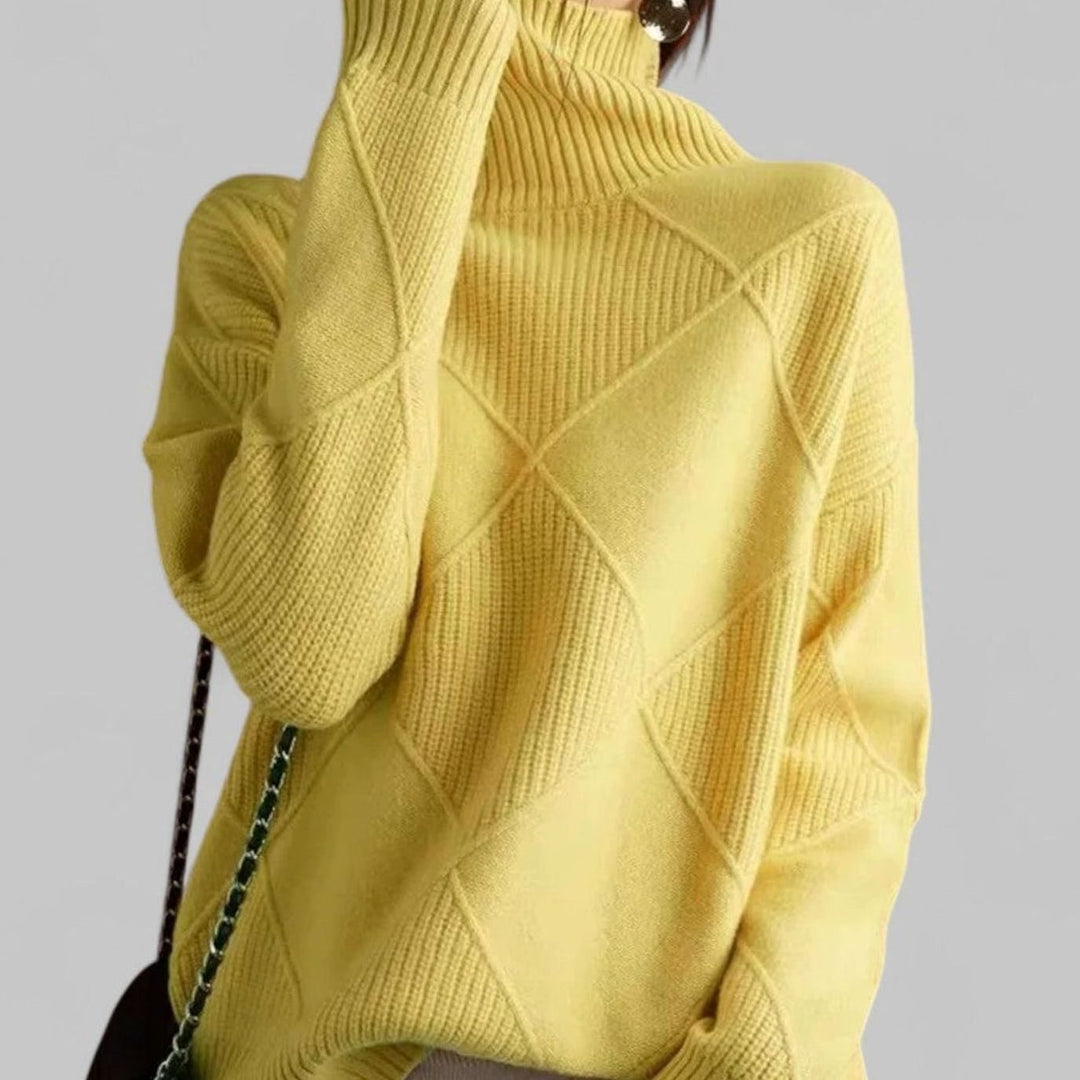 Daphne | Dame Oversized Diamant-Strikket Turtleneck Genser