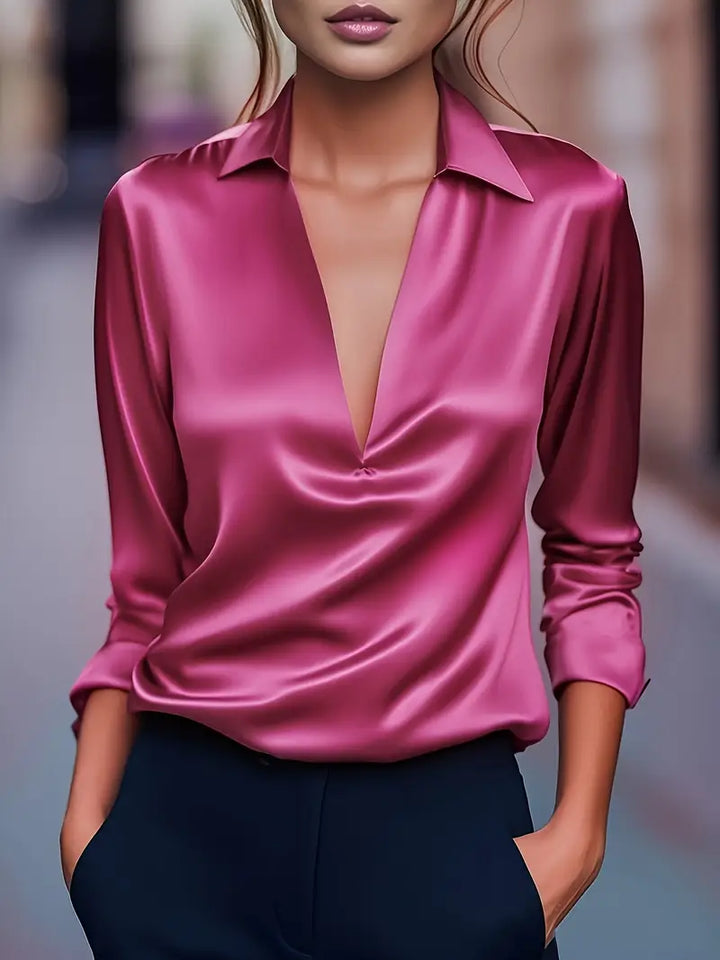 Damebluse | Langermet Krage V-Hals