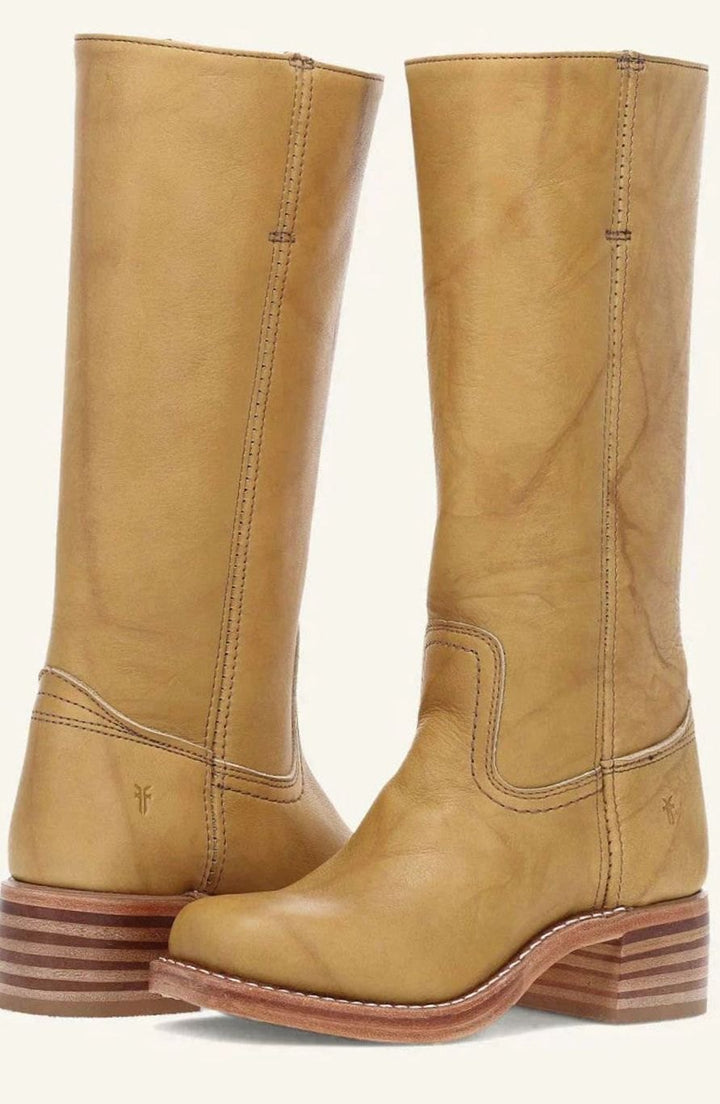 Diana | Kvinnenes Mid-Calf Slip-On Klassiske Western Støvler med Stablet Hæl