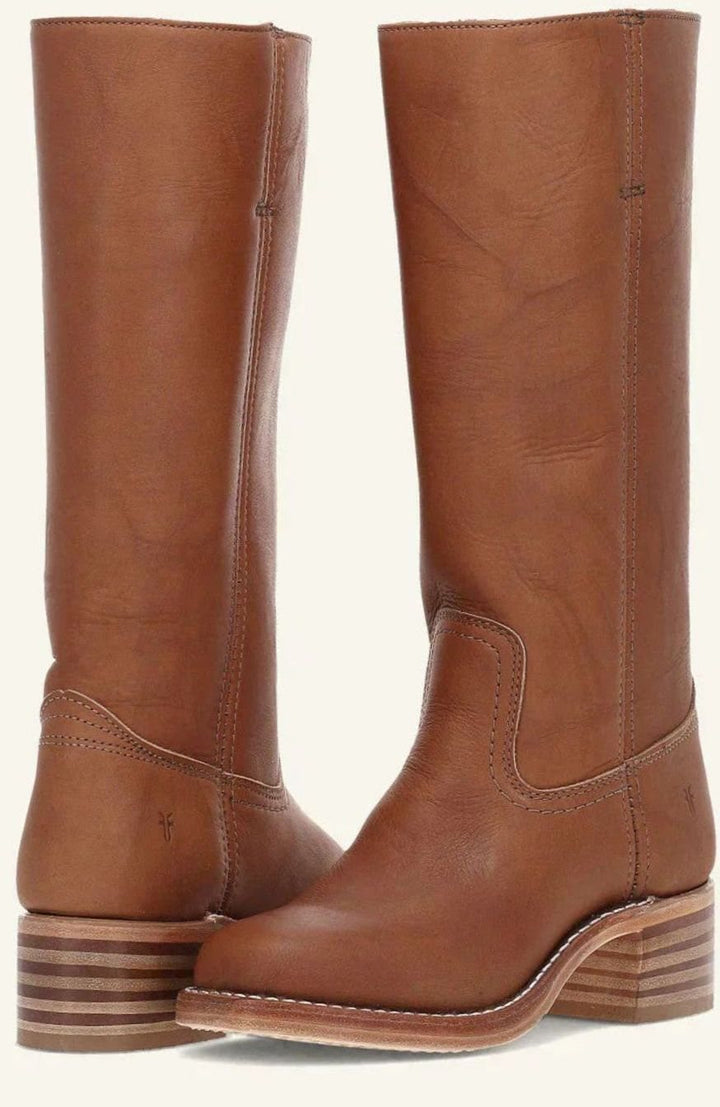 Diana | Kvinnenes Mid-Calf Slip-On Klassiske Western Støvler med Stablet Hæl