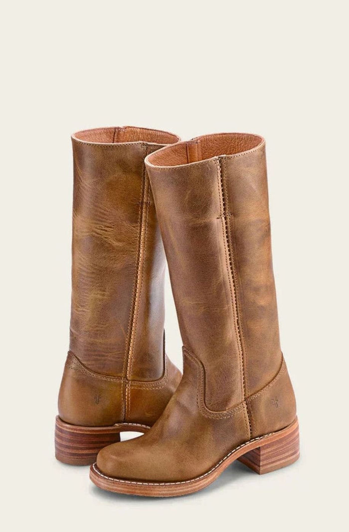 Diana | Kvinnenes Mid-Calf Slip-On Klassiske Western Støvler med Stablet Hæl
