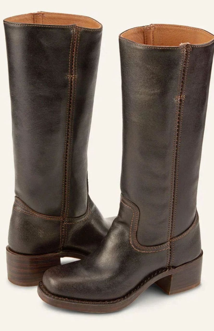 Diana | Kvinnenes Mid-Calf Slip-On Klassiske Western Støvler med Stablet Hæl