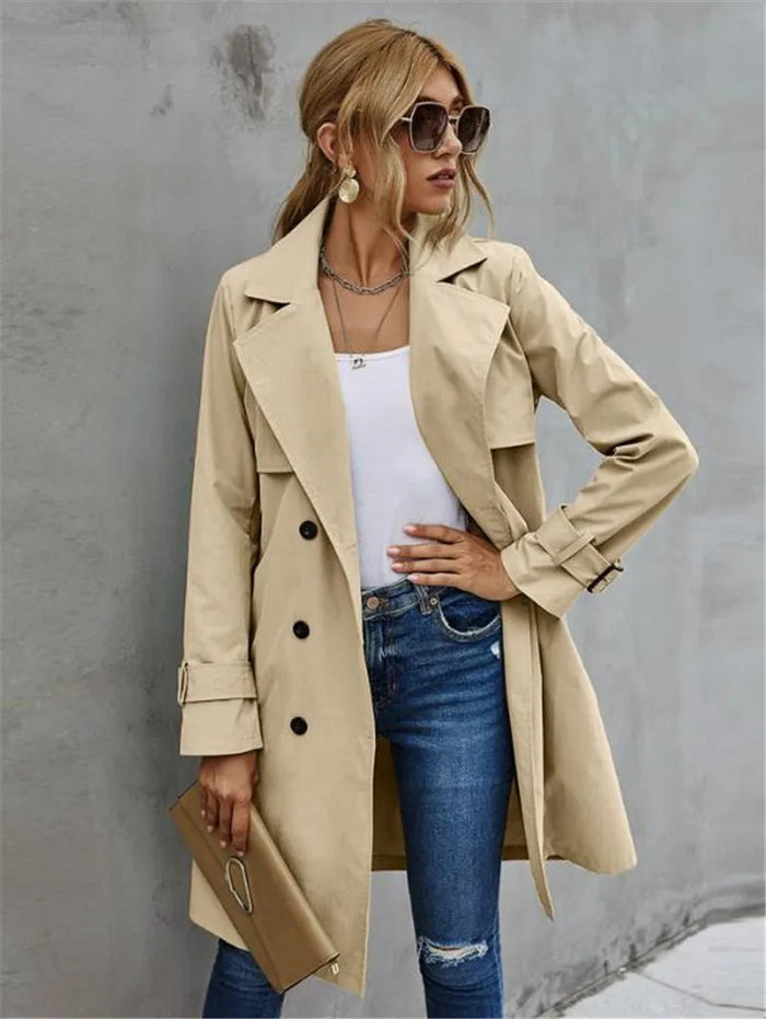 Dame Trenchcoat Dobbeltspent med Belte og Slank Passform