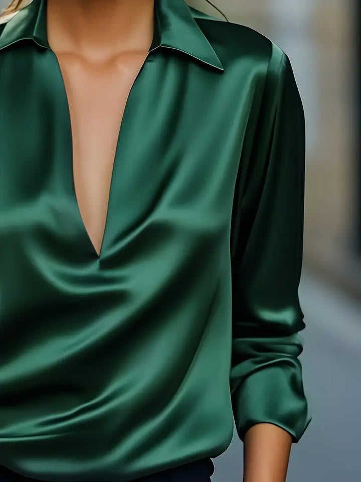 Damebluse | Langermet Krage V-Hals