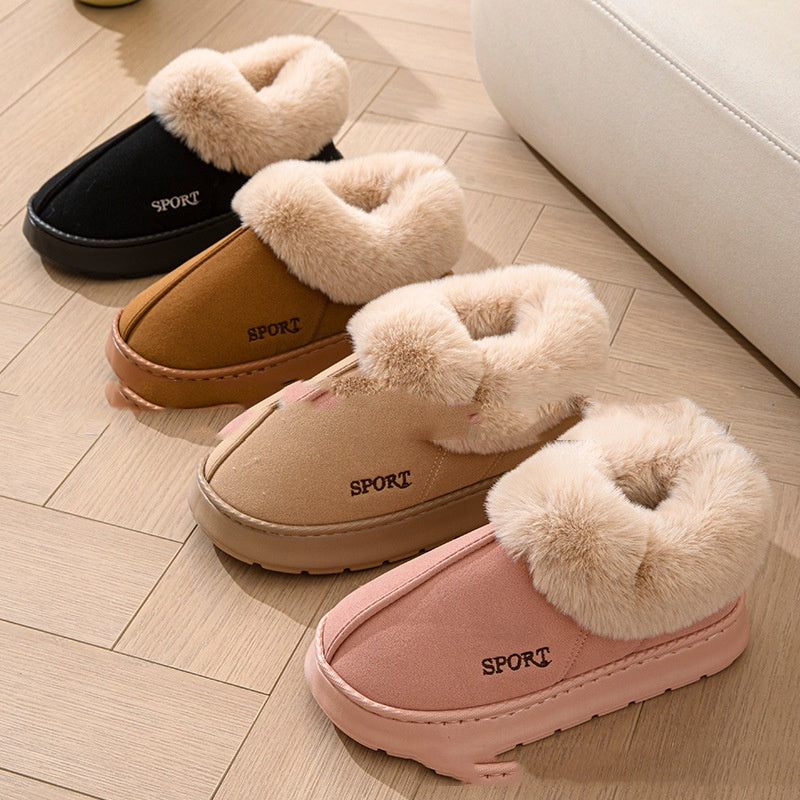 Platåtøfler med fuskepels i beige