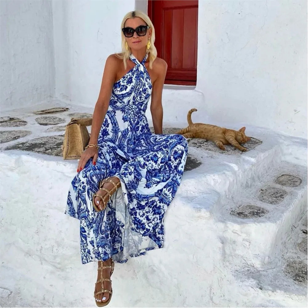 Kvinnens Maxi Sommerkjole | Halter A-Linje
