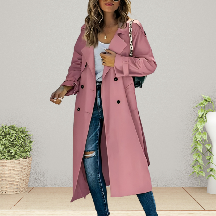 Dame Trenchcoat med Dobbeltkneppet Front og Opprever