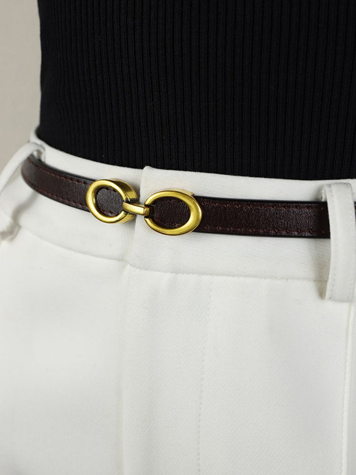 Dame Smal Belte med Ringspenner og Gullfinish