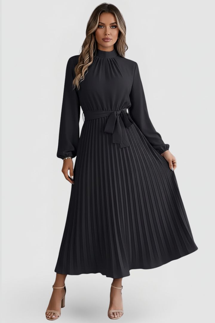 Kjole til Bryllupsgjest | Plisserte Mock Neck