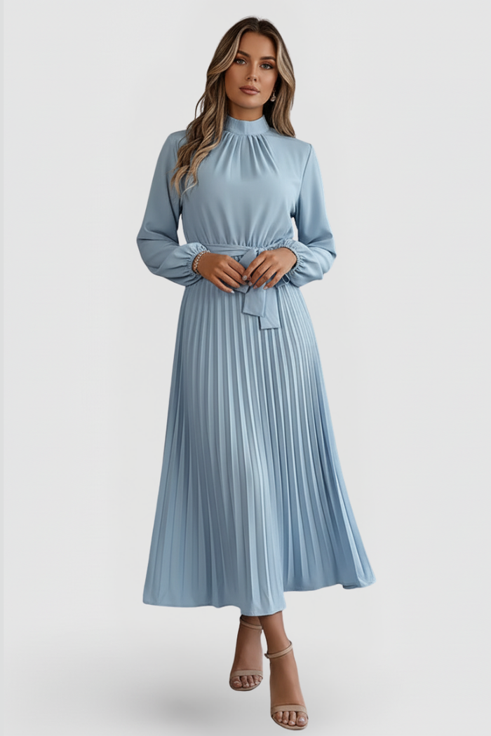 Kjole til Bryllupsgjest | Plisserte Mock Neck