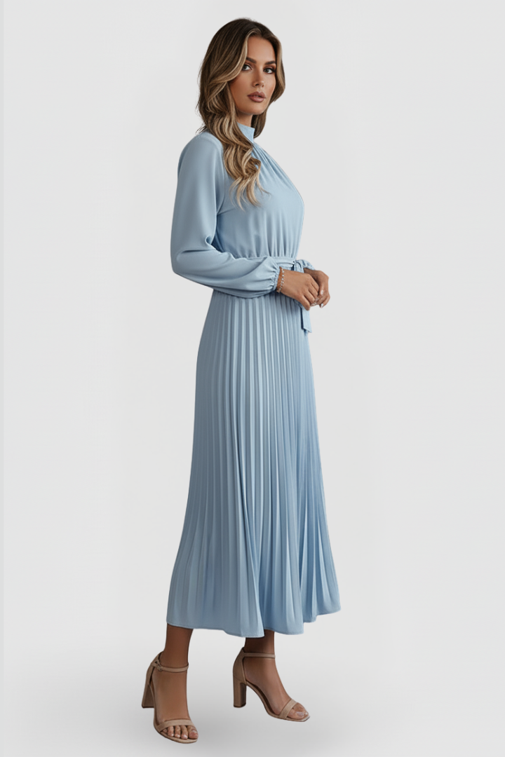 Kjole til Bryllupsgjest | Plisserte Mock Neck