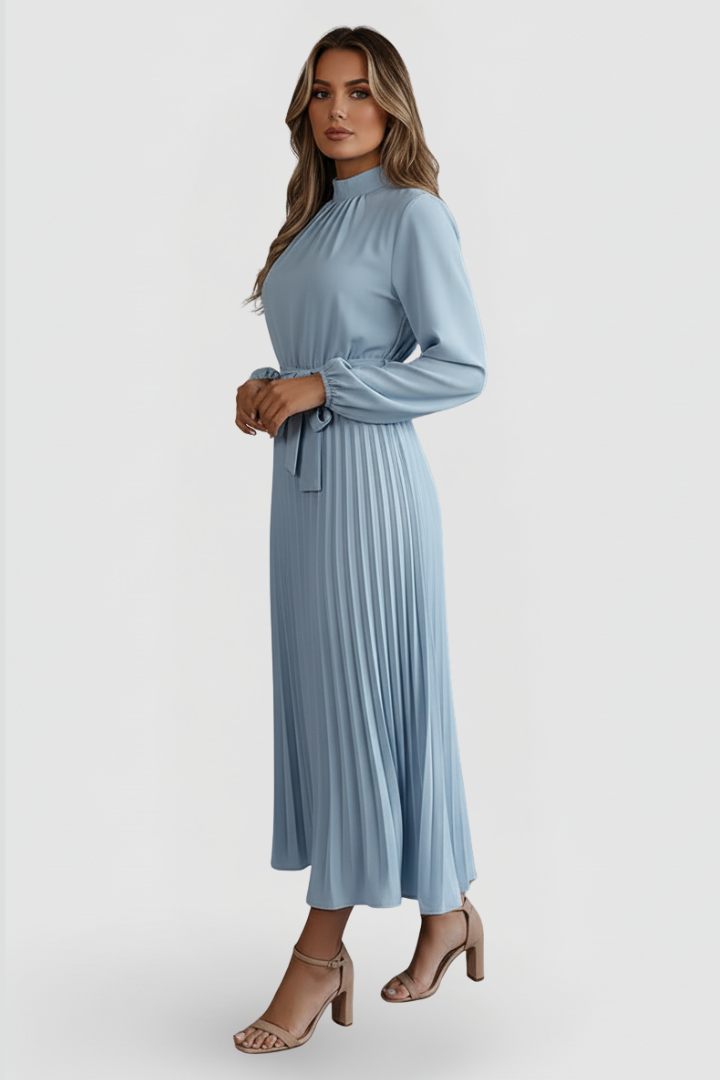 Kjole til Bryllupsgjest | Plisserte Mock Neck
