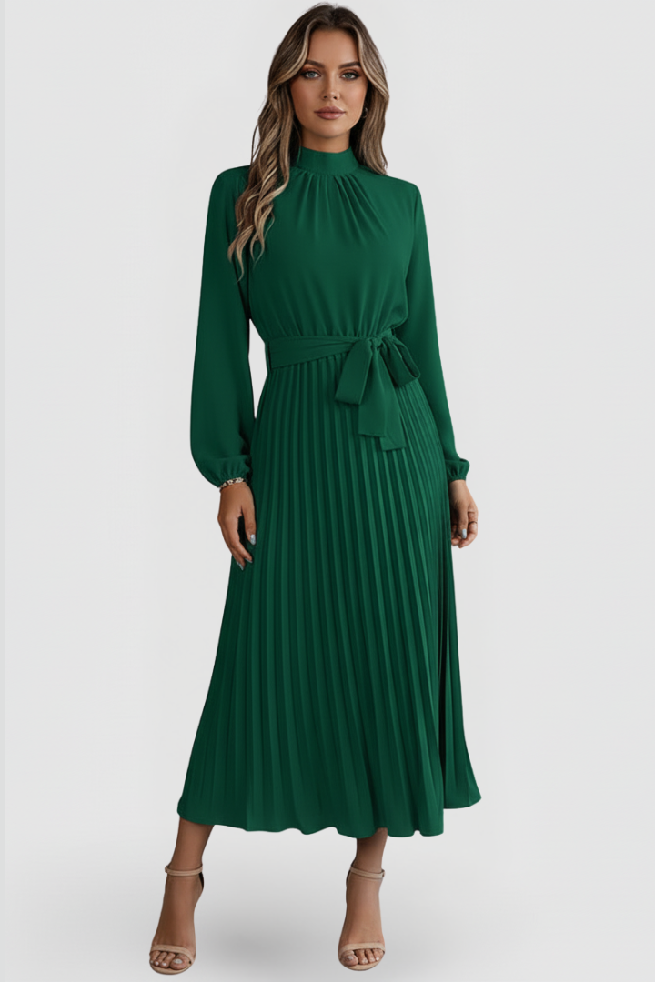 Kjole til Bryllupsgjest | Plisserte Mock Neck