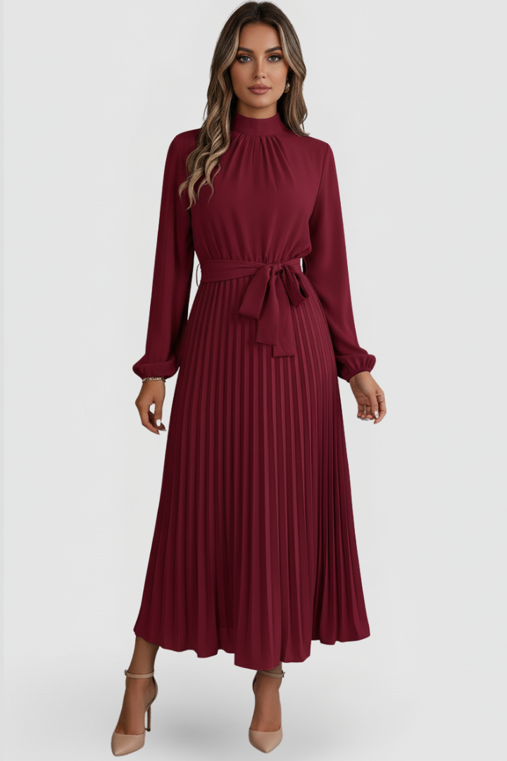 Kjole til Bryllupsgjest | Plisserte Mock Neck