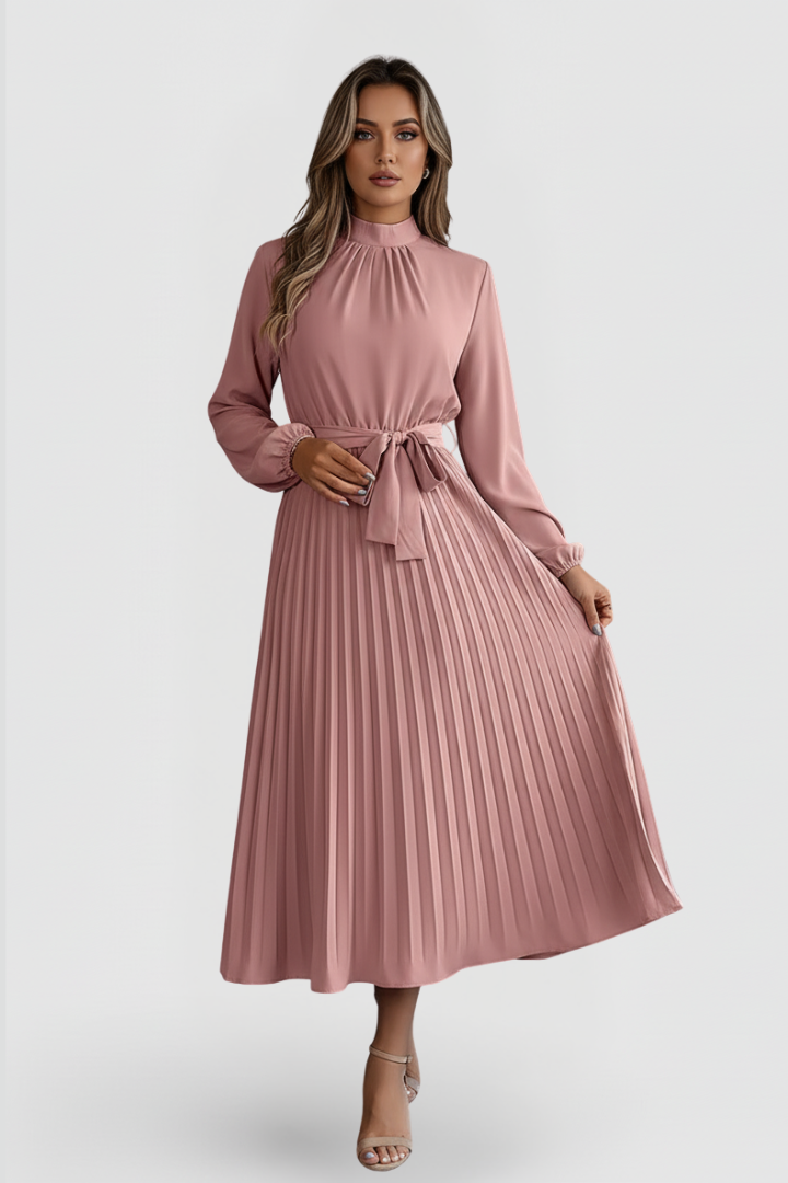 Kjole til Bryllupsgjest | Plisserte Mock Neck
