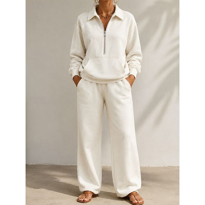 Dame Todelt Sett med Halfzip og Vide Bukser