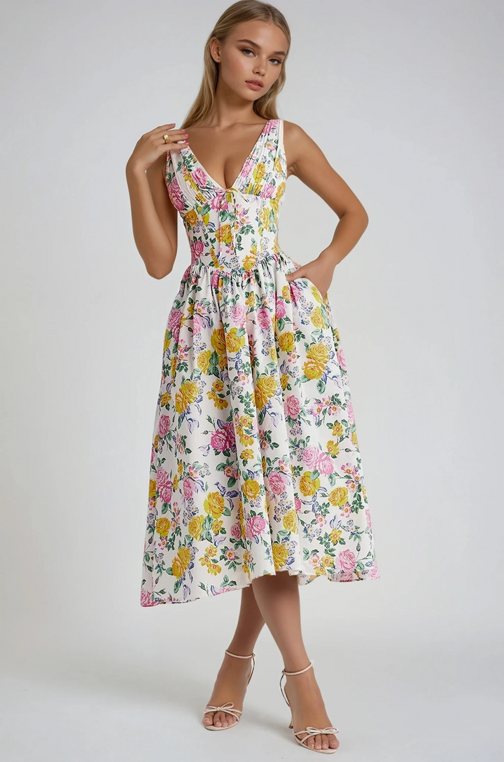 Kvinne Sommerkjole | Uten Ermer V-Hals Midi