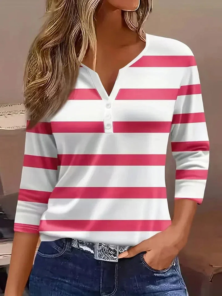 Damebluse | Stripete V-hals