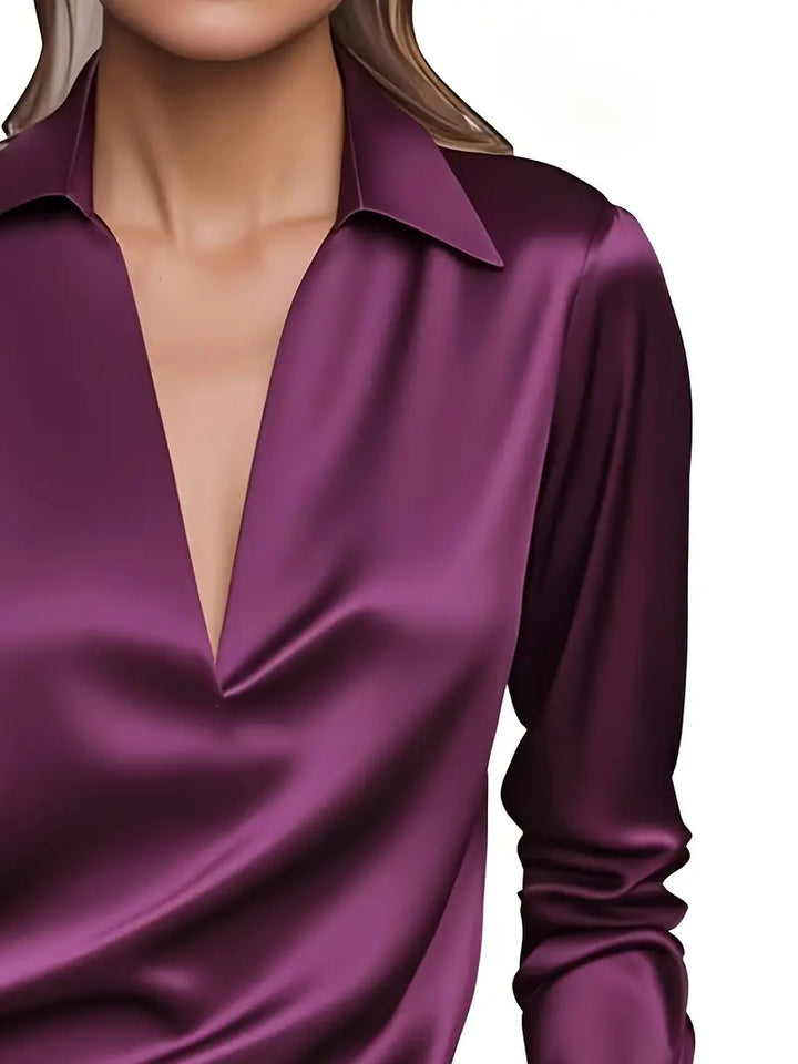 Damebluse | Langermet Krage V-Hals