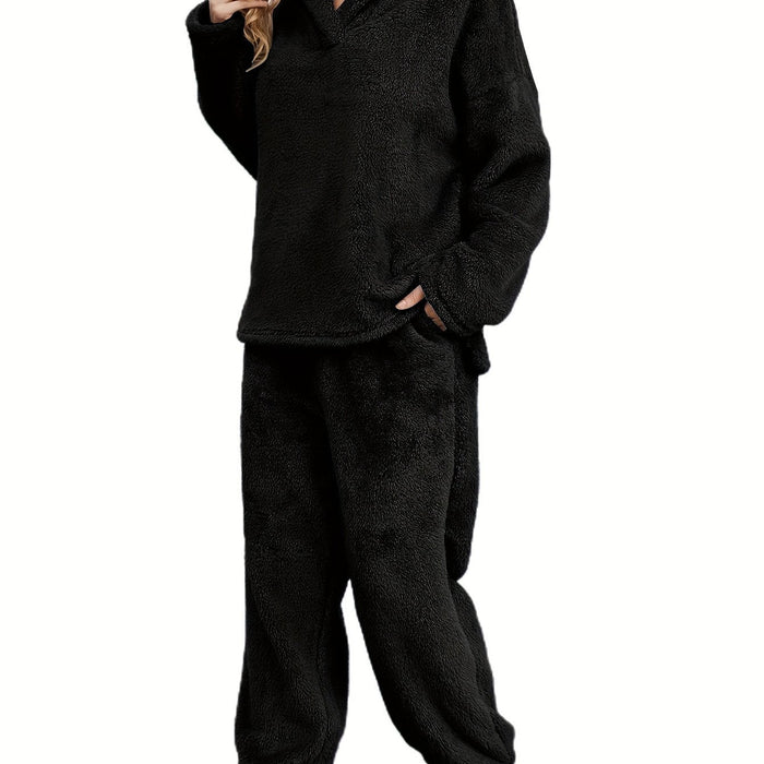 Dame Fleece Loungewear Sett med Hettegenser og Bukse