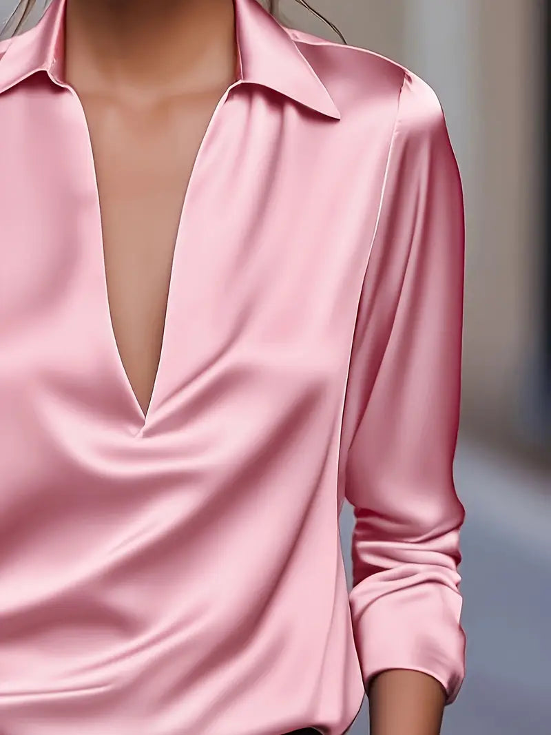 Damebluse | Langermet Krage V-Hals