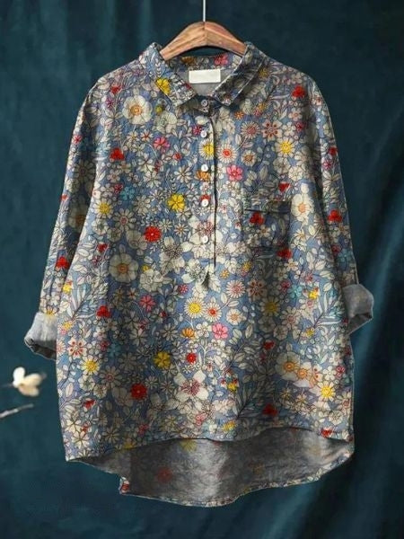Kvinnebluse | Blomstret Med Knapper