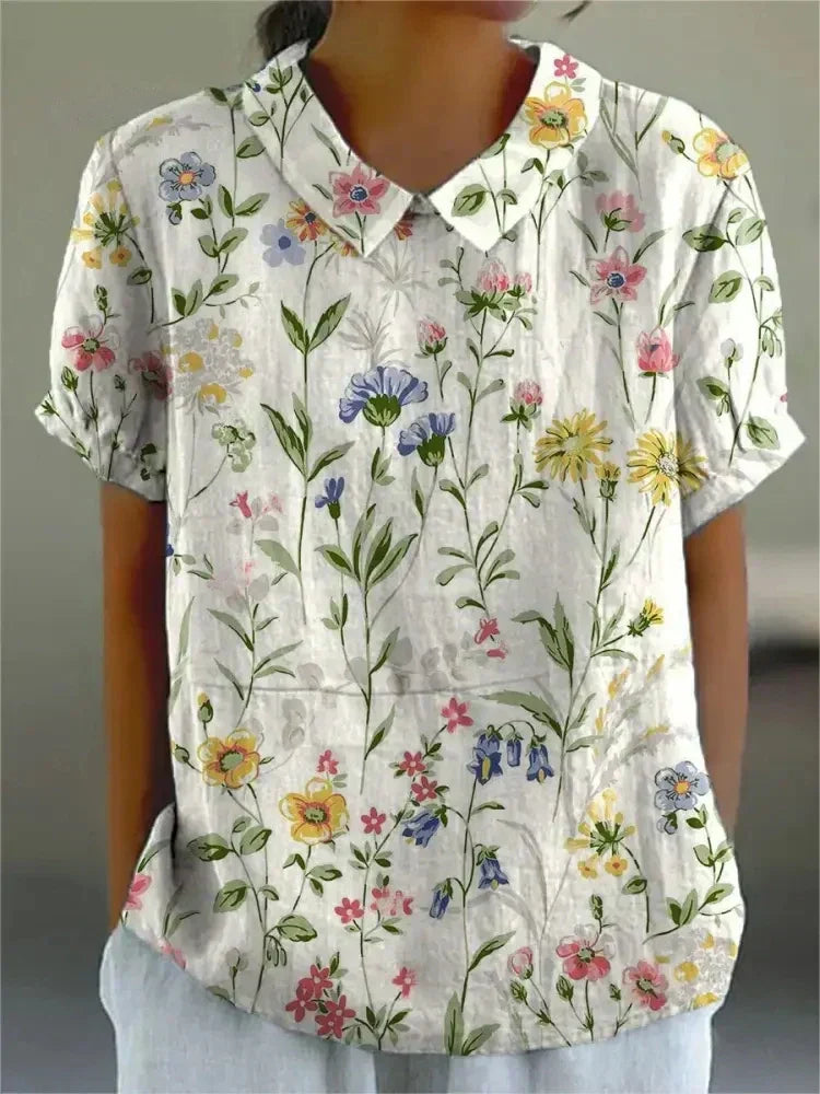 Damebluse | Blomstertrykk Krage