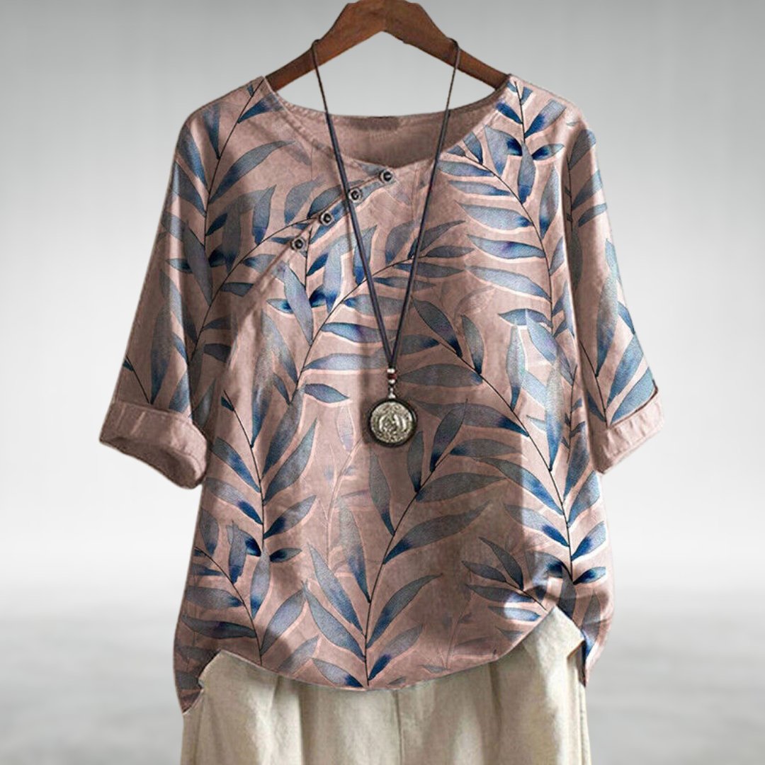 Damebluse | Trykt Asymmetrisk Knappebluse