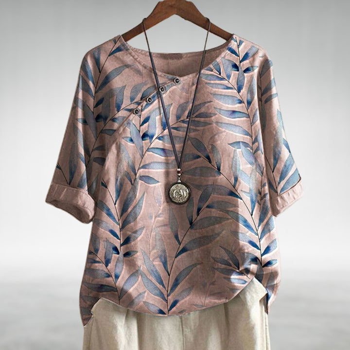 Damebluse | Trykt Asymmetrisk Knappebluse