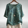 Damebluse | Trykt Asymmetrisk Knappebluse