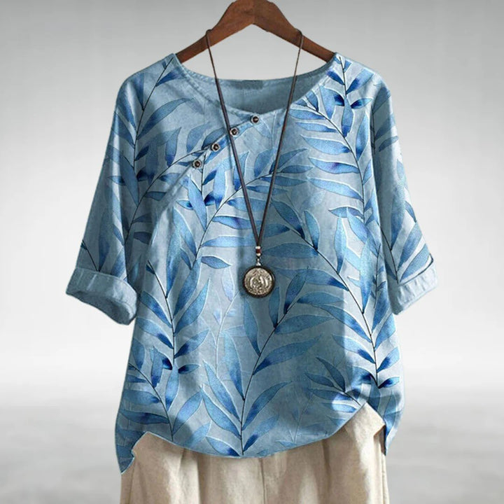 Damebluse | Trykt Asymmetrisk Knappebluse