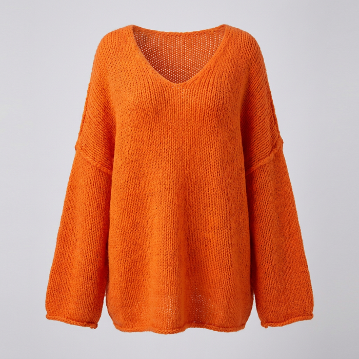 Dame V-Hals Oversized Genser med Lange Ermer