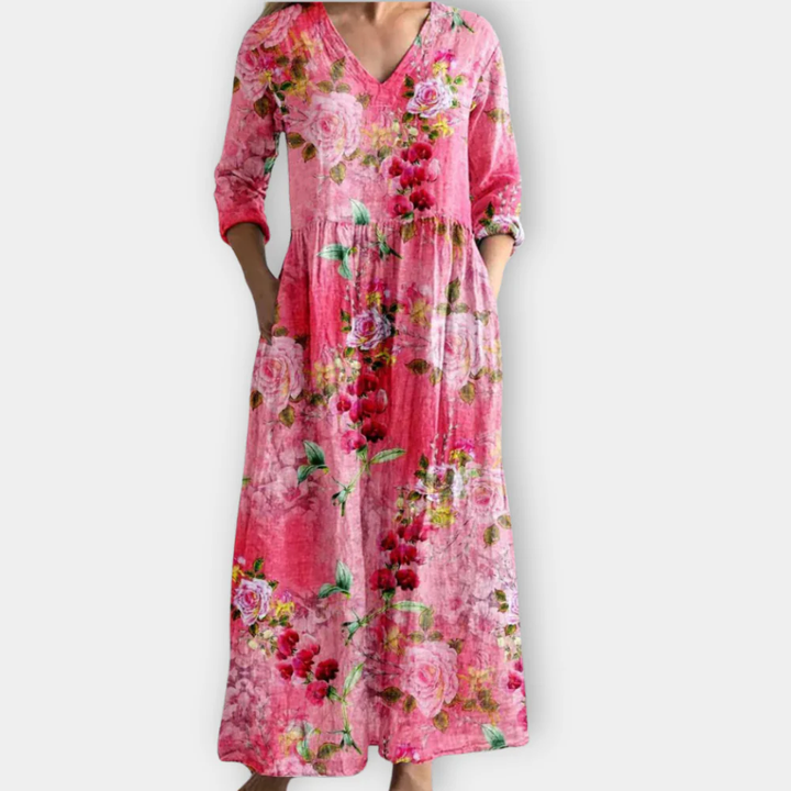 Kvinners Kjole | Maxi Floral med V-Hals