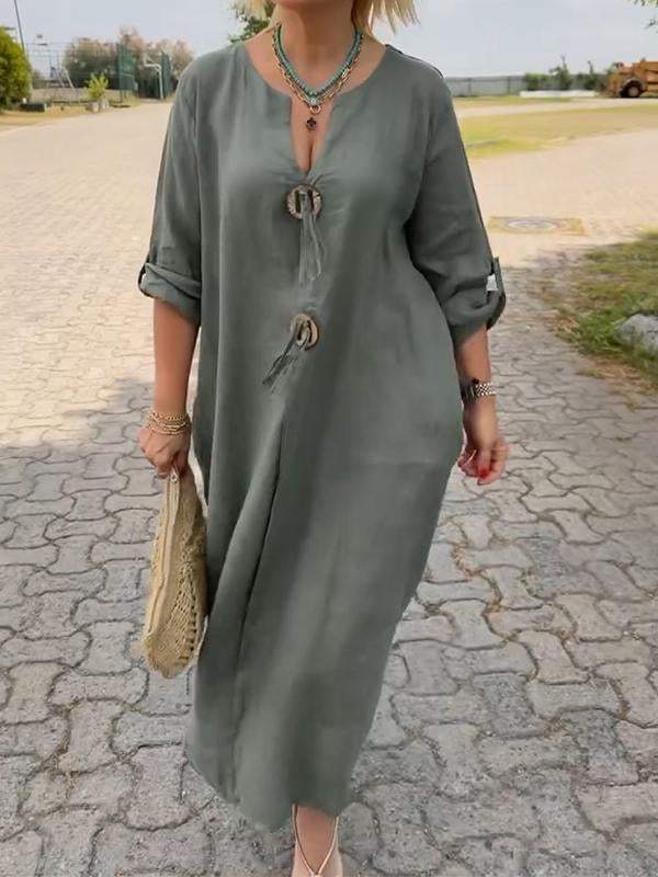 Kvinnens Langermet Kjole | Scoop Neck Midi