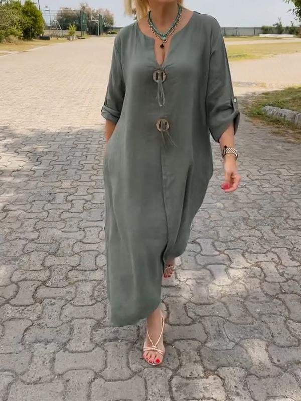 Kvinnens Langermet Kjole | Scoop Neck Midi