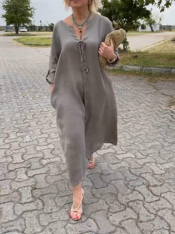 Kvinnens Langermet Kjole | Scoop Neck Midi