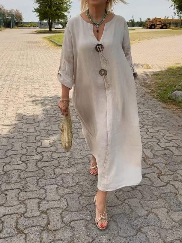 Kvinnens Langermet Kjole | Scoop Neck Midi
