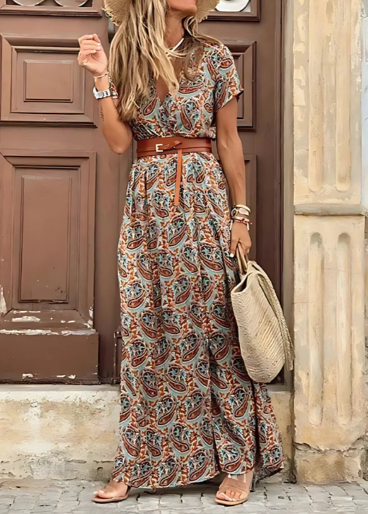 Kvinneklær | Boho V-Hals Maxi med Belte