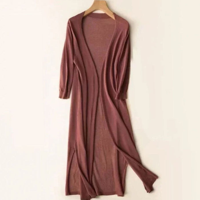 Iris | Kvinne Relaxed Åpen-Front Lett Strikket Lang Cardigan