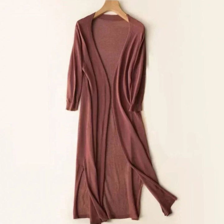 Iris | Kvinne Relaxed Åpen-Front Lett Strikket Lang Cardigan