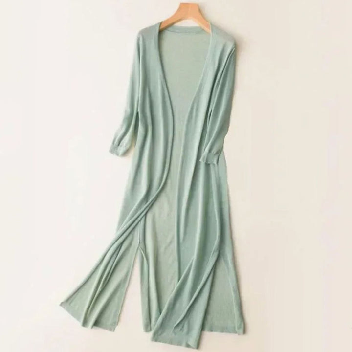 Iris | Kvinne Relaxed Åpen-Front Lett Strikket Lang Cardigan