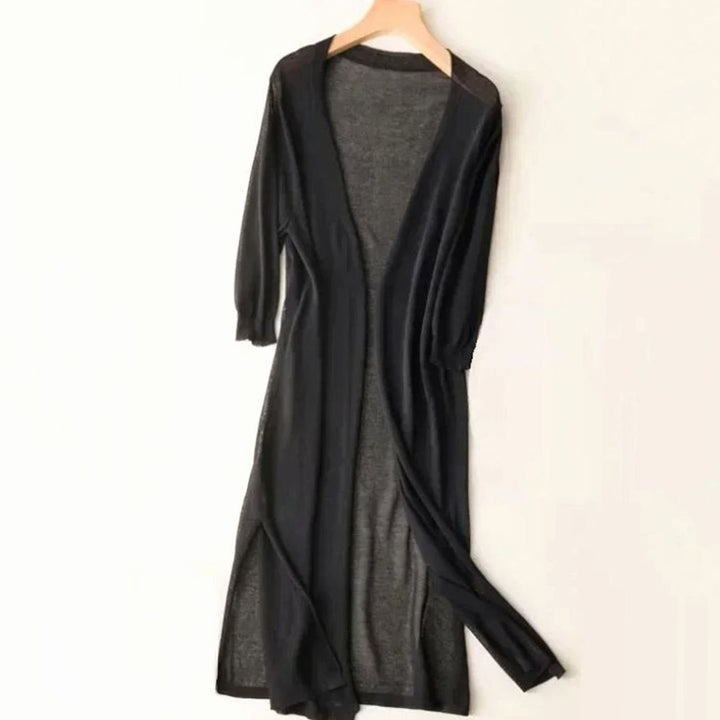 Iris | Kvinne Relaxed Åpen-Front Lett Strikket Lang Cardigan