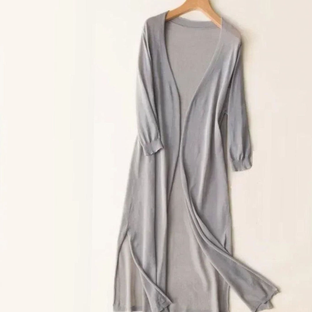 Iris | Kvinne Relaxed Åpen-Front Lett Strikket Lang Cardigan