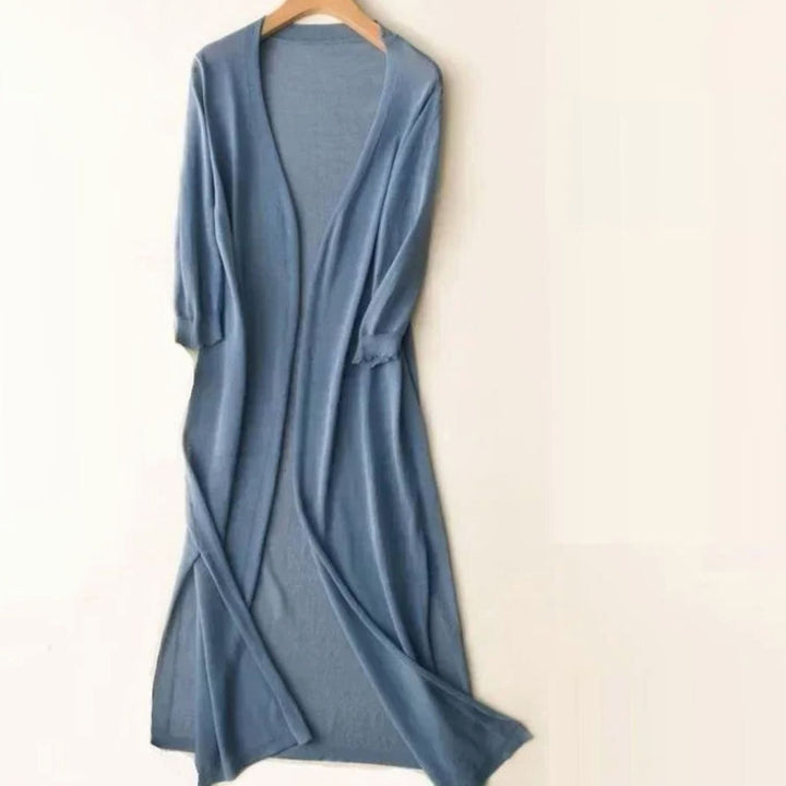 Iris | Kvinne Relaxed Åpen-Front Lett Strikket Lang Cardigan
