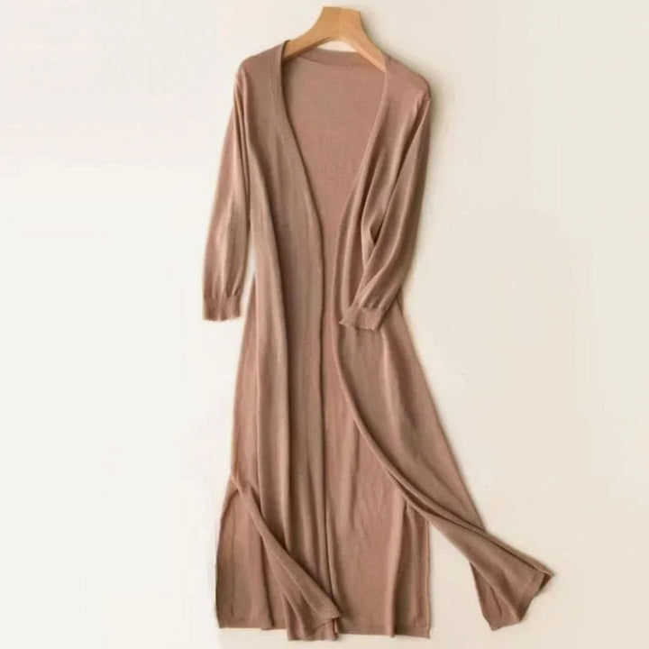 Iris | Kvinne Relaxed Åpen-Front Lett Strikket Lang Cardigan