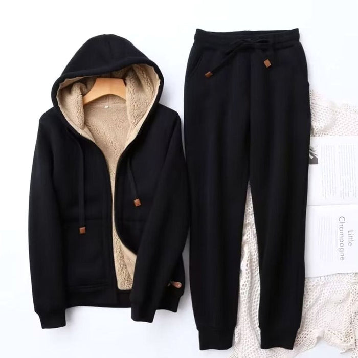 Isabel | Kvinne Sherpa-fôret Zip-Up Vinter Hoodie Jogger Sett