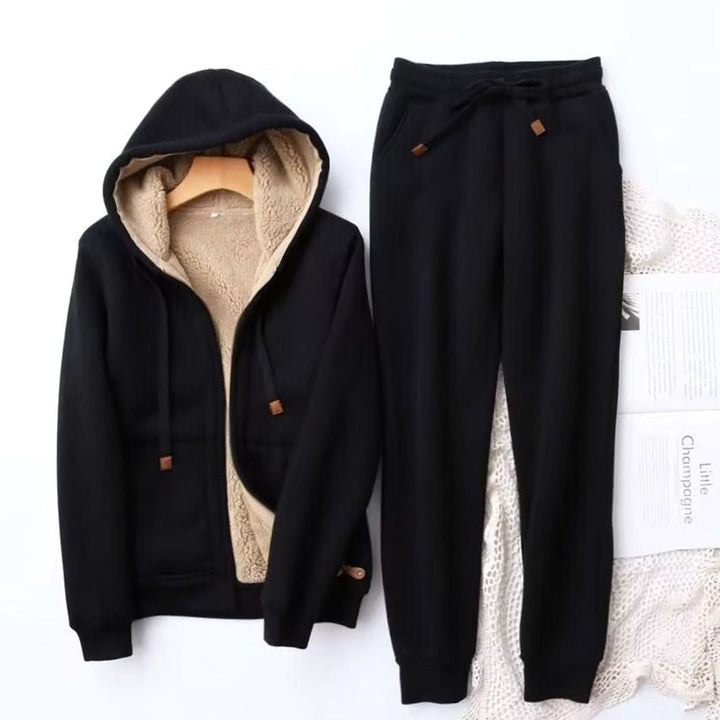 Isabel | Kvinne Sherpa-fôret Zip-Up Vinter Hoodie Jogger Sett