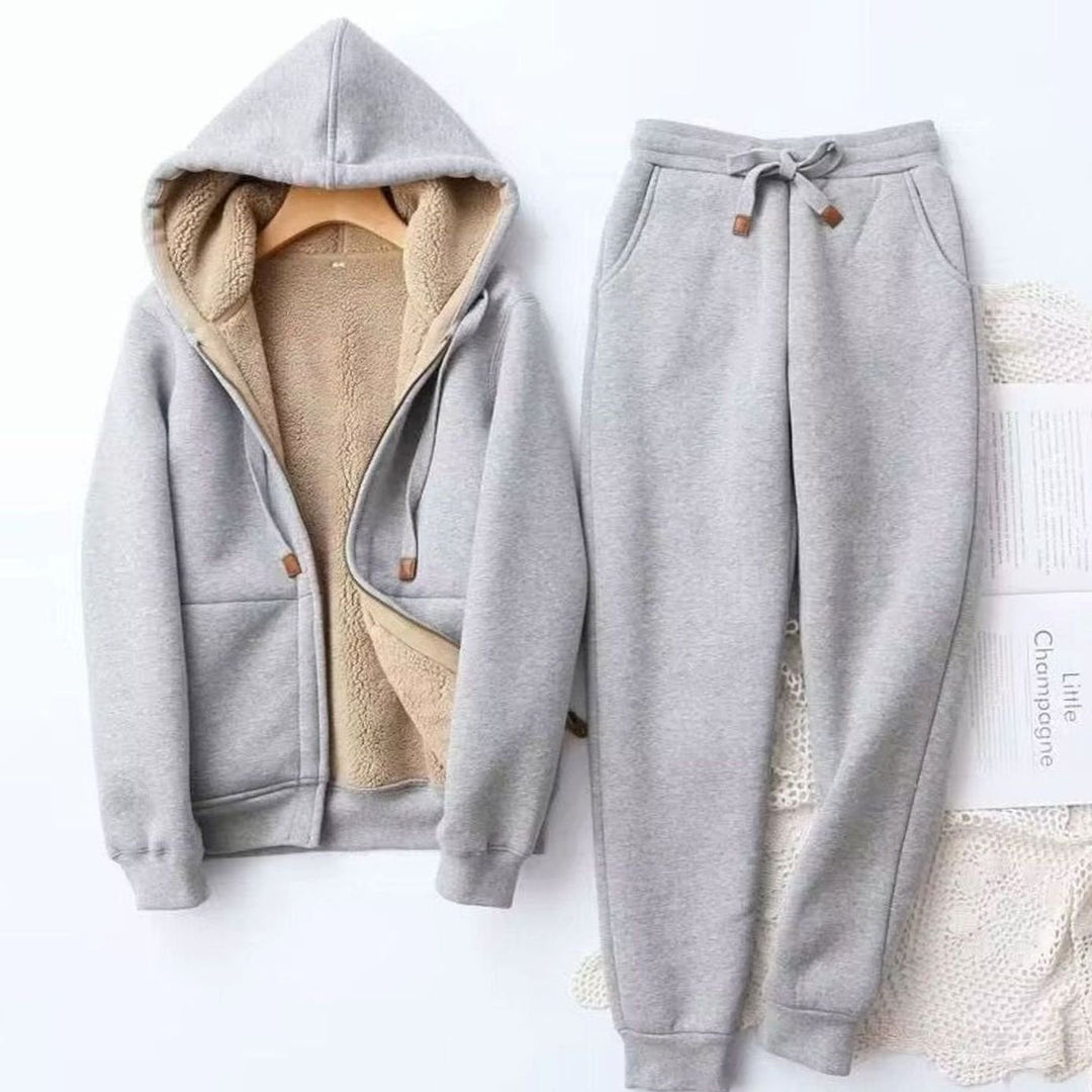 Isabel | Kvinne Sherpa-fôret Zip-Up Vinter Hoodie Jogger Sett