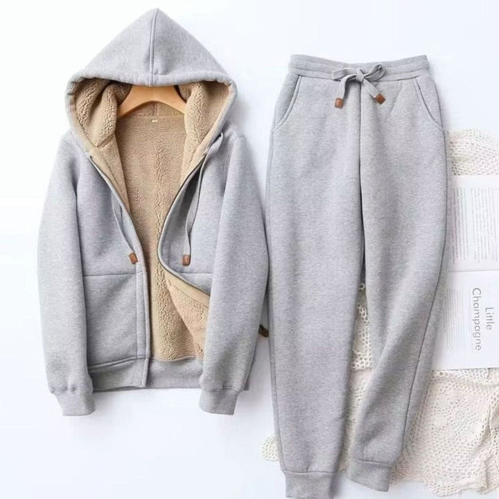 Isabel | Kvinne Sherpa-fôret Zip-Up Vinter Hoodie Jogger Sett